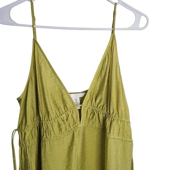 H&M Women's Medium Delicate Bright Lime Green Relaxed Beachy Midi Slip Dress - Picture 3 of 5